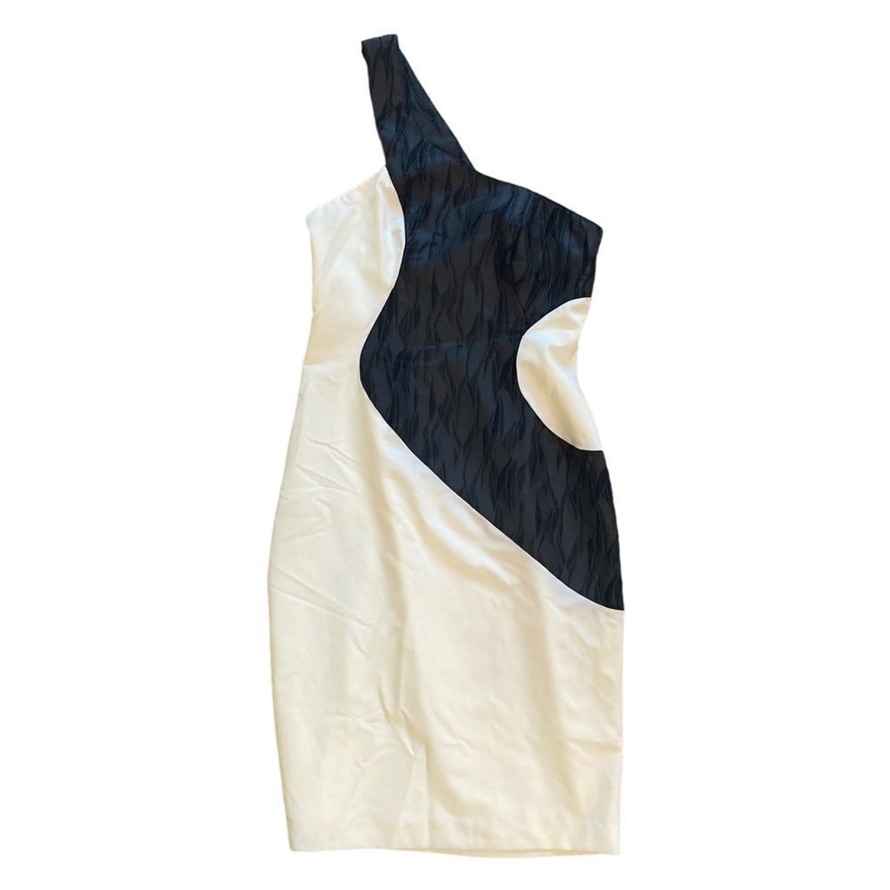 Black Halo One Shoulder Ivory Black Cocktail Dress Sz 6